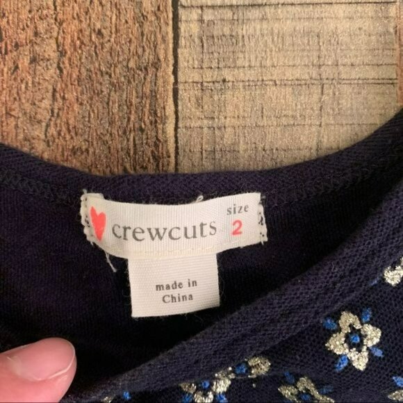 Crewcuts Dress 2T Navy Blue with silver metallic flowers - Picture 2 of 5